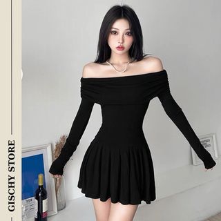 GC30-[CÓ SIZE] Đầm Body Tay Dài Trễ Vai GISCHY Thiết Kế Xếp Ly Form Siêu Xinh Váy Vải Mềm Mát Style Hàn Quốc