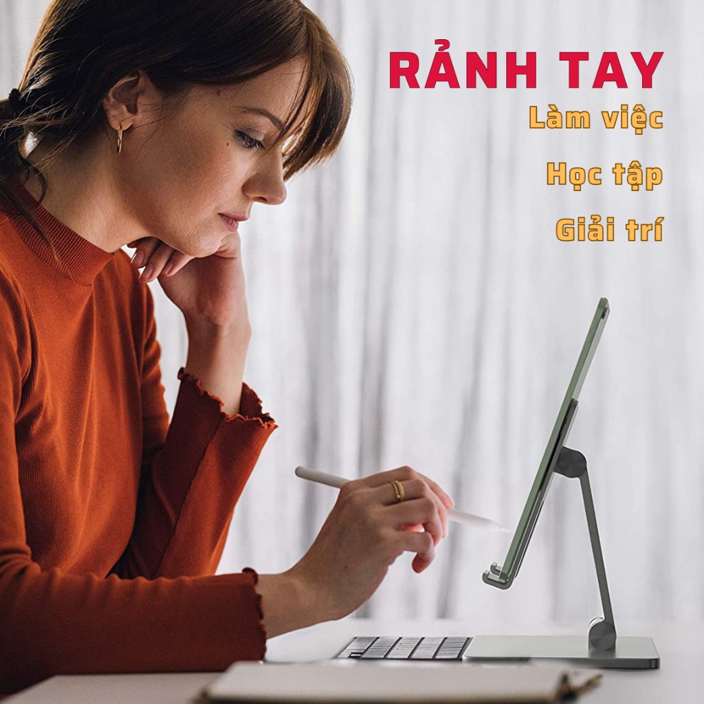 Giá đỡ ipad, Máy tính bảng hợp kim nhôm phiên bản mới cao cấp, Đế kẹp điện thoại chống rung xem phim, đọc sách gấp gọn