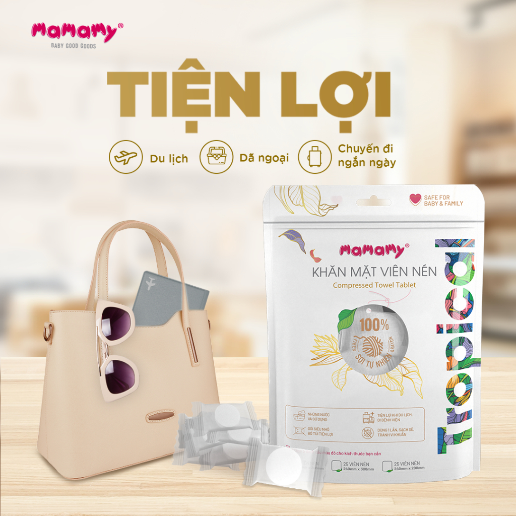 Ảnh Khăn tắm Mamamy Tropical cao cấp, khăn nén du lịch tiện lợi sợi vải thuần tự nhiên và rayon 4