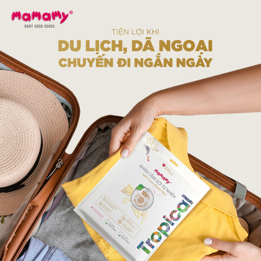 Ảnh Khăn mặt nén, khăn tắm du lịch Mamamy Tropical dùng một lần tiện lợi chất liệu 100% sợi tư nhiên và rayon 3