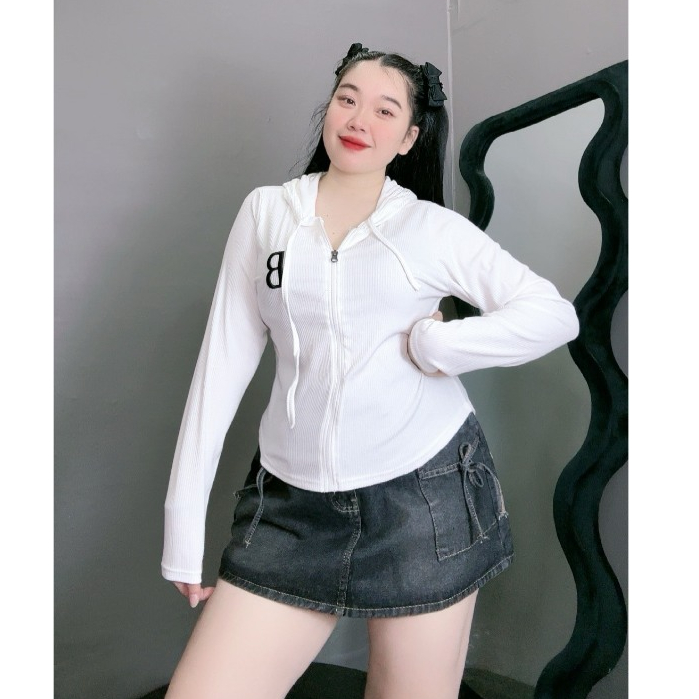 Áo Thun Kiểu Croptop Bigsize Thêu Chữ B Có Mũ Chùm To Kéo Khóa Chất Thun Gân Tôn Dáng Dễ Thương G25