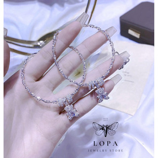 Lắc tay Bạc Lopa, lắc  Chram gấu đính đá sang chảnh điệu đà SK22