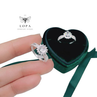 Nhẫn nữ bạc ta Sk30, nhẫn hoa sen thân xẻ sang trọng , điệu đà Bạc Lopa