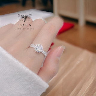 Nhẫn nữ bạc ta Sk30, nhẫn hoa sen thân xẻ sang trọng , điệu đà Bạc Lopa