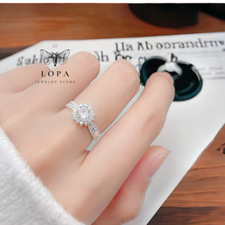 Nhẫn nữ bạc ta Sk30, nhẫn hoa sen thân xẻ sang trọng , điệu đà Bạc Lopa