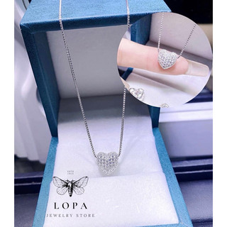 Dây chuyền Bạc Lopa, dây trơn mặt tim đá Sk113