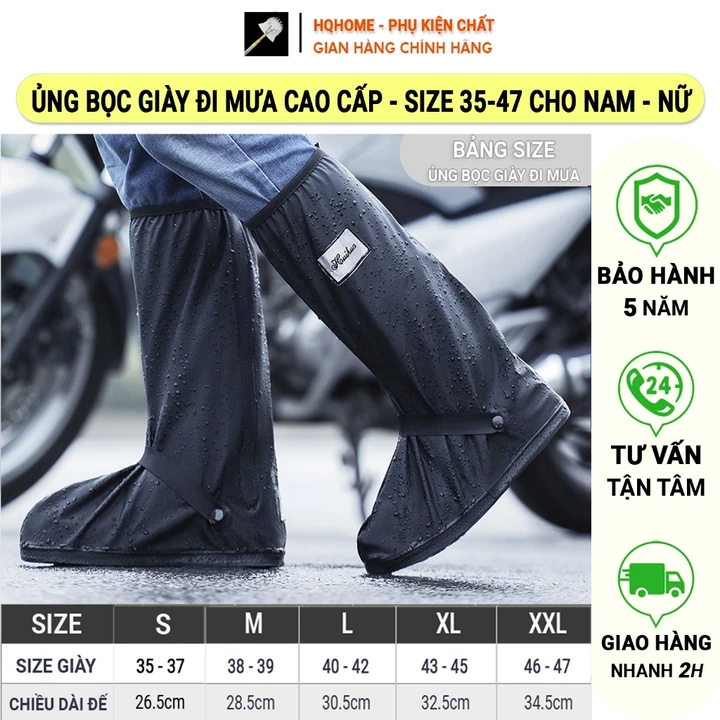 Ủng Đi Mưa, Ủng Bọc Giày Cổ Cao, Chống Thấm 100% Đế Cao Su Chống Trượt.Chất Liệu PVC Cao Cấp. Size 35-47 Cho cả Nam - Nữ