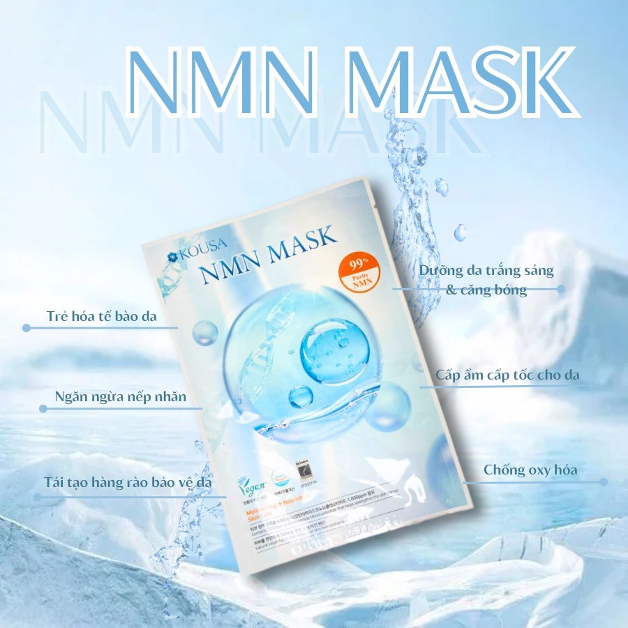 Mặt nạ NMN trắng da căng bóng - trẻ hoá và tái tạo da  1 hộp/8 miếng
