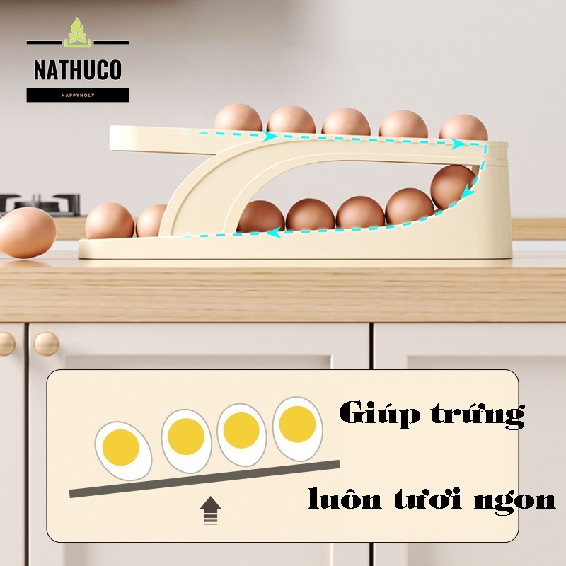 (kho sỉ) Khay Hộp Đựng Để Trứng 2 Tầng Tự Lăn Thông Minh Đồ Dùng Nhà Bếp_Giadung YenThanh