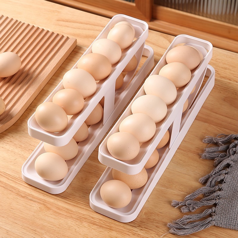 (kho sỉ) Khay Hộp Đựng Để Trứng 2 Tầng Tự Lăn Thông Minh Đồ Dùng Nhà Bếp_Giadung YenThanh