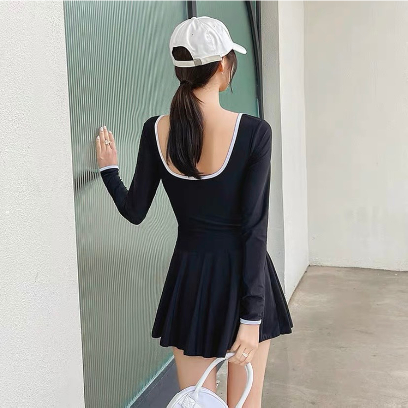 Bikini đi biển, đồ bơi nữ váy dài tay cổ U sexy (cổ U 001) HAN.T SHOP