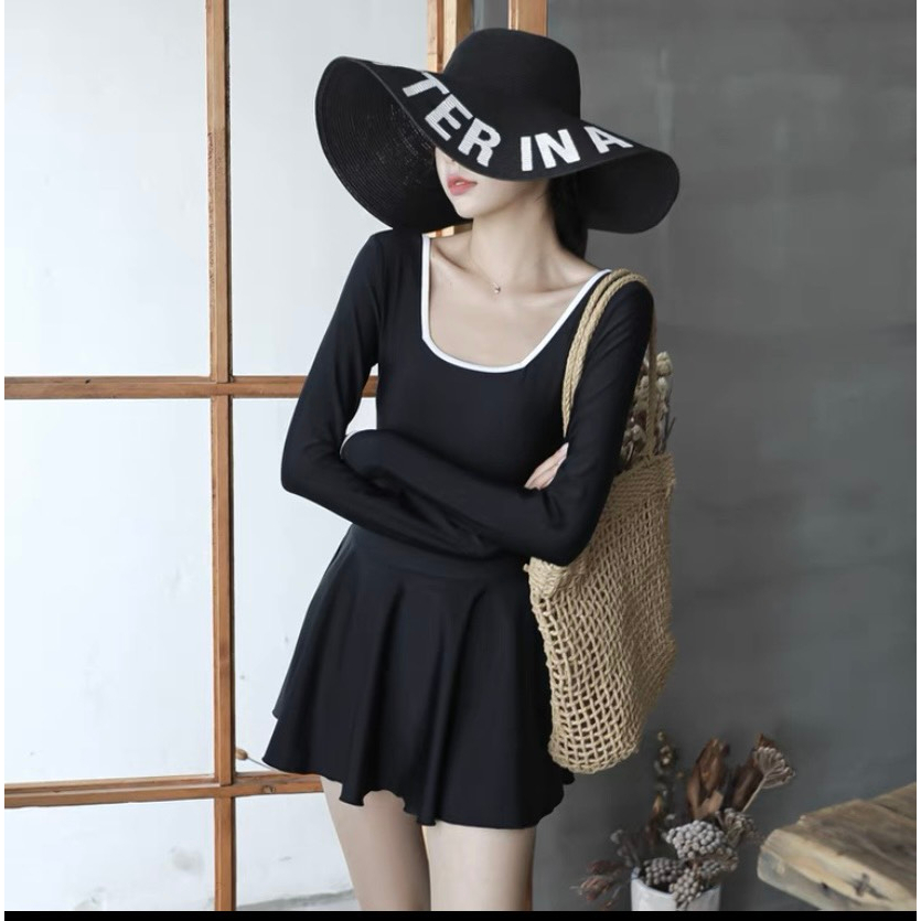 Bikini đi biển, đồ bơi nữ váy dài tay cổ U sexy (cổ U 001) HAN.T SHOP