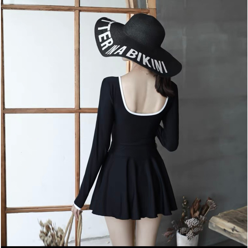 Bikini đi biển, đồ bơi nữ váy dài tay cổ U sexy (cổ U 001) HAN.T SHOP