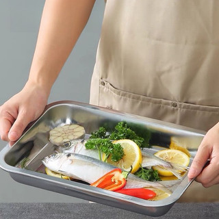 Khay inox đựng thức ăn đáy sâu 4.8cm/ cạn 2cm Chubby Chef đĩa nhà hàng, căng tin, đĩa lớn