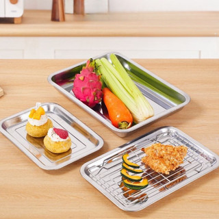 Khay inox đựng thức ăn đáy sâu 4.8cm/ cạn 2cm Chubby Chef đĩa nhà hàng, căng tin, đĩa lớn