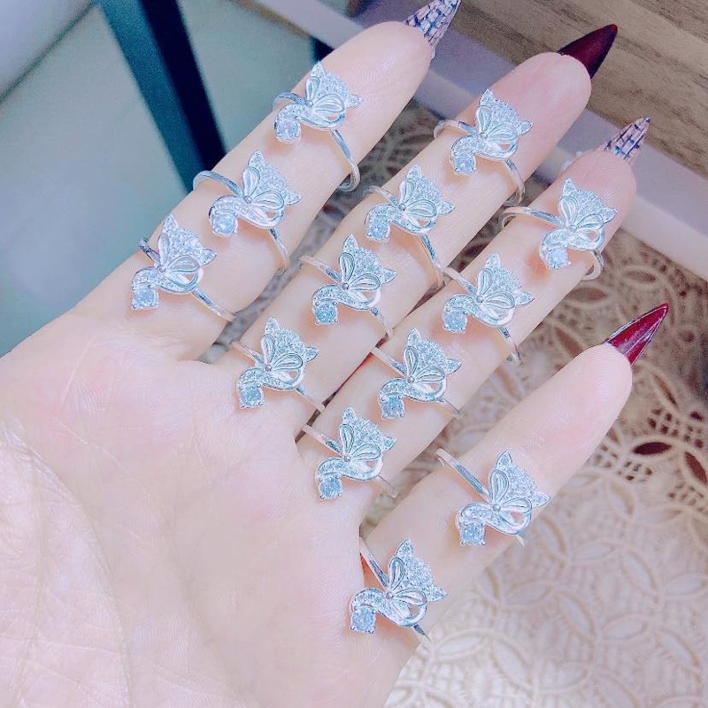 Nhẫn hồ ly bạc ta đính đá sáng bóng - Nhẫn nữ bạc ta - Vàng bạc Khải Khải