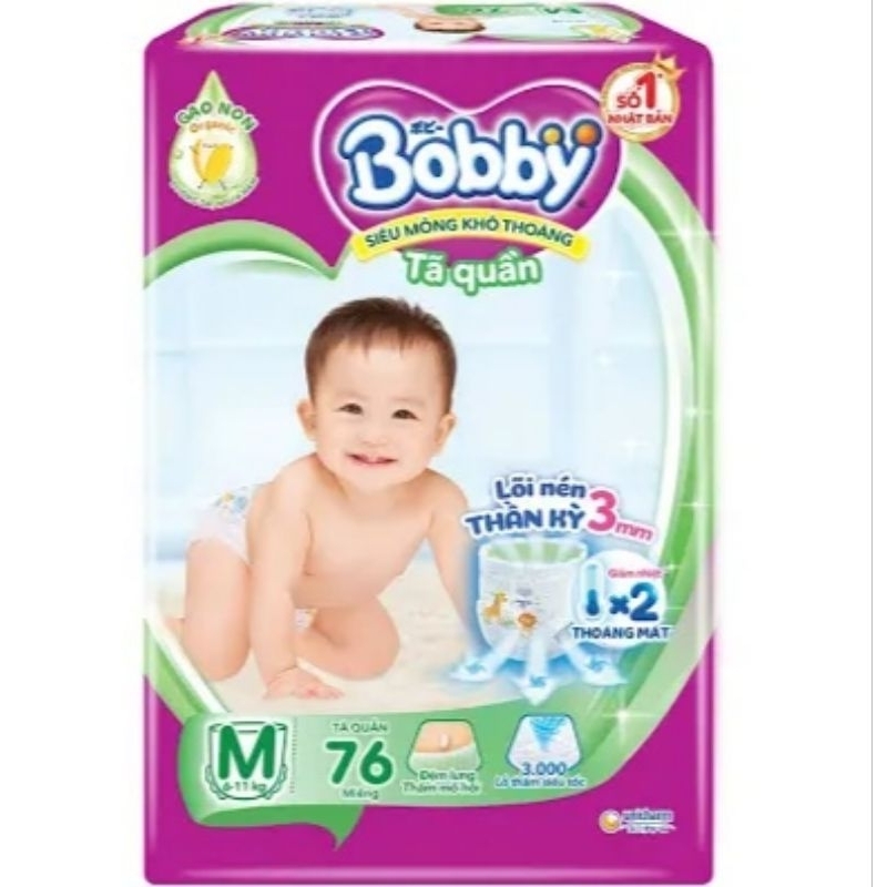Tã quần Bobby M76, L68, XL62, XXL56 miếng