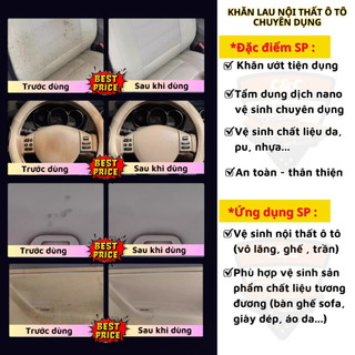 Khăn ướt lau nội thất ô tô chuyên nghiệp. Khăn giấy vệ sinh làm sạch ( vô lăng, ghế da, cặp da…)