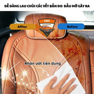 Khăn ướt lau nội thất ô tô chuyên nghiệp. Khăn giấy vệ sinh làm sạch ( vô lăng, ghế da, cặp da…)