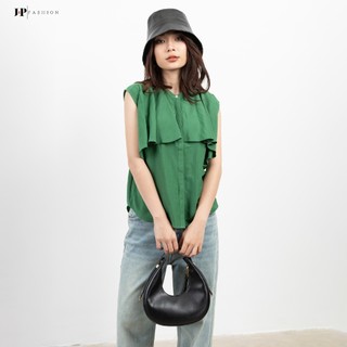 Áo Sơ Mi Công Sở JP FASHION Sát Nách Phối Bèo Phủ Vai Cổ Tròn Vải Kate Nhẹ Rủ Mềm Mịn, Mát, Không Nhăn 10609036