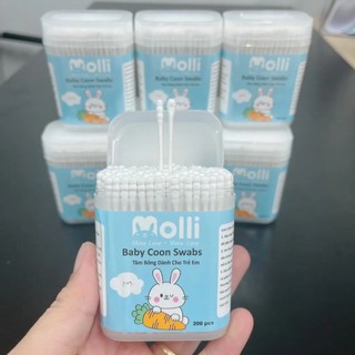 Tăm bông trẻ em Molli kháng khuẩn cho bé từ sơ sinh ngoáy tai, mũi