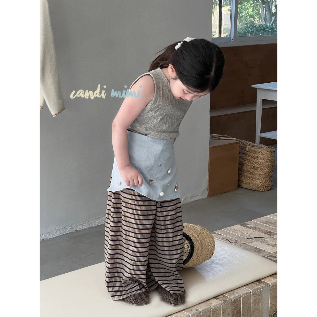 CANDIMIMI Áo Khoét Nách Thun Cotton Cho Bé Gái -  Phong Cách Hàn Quốc