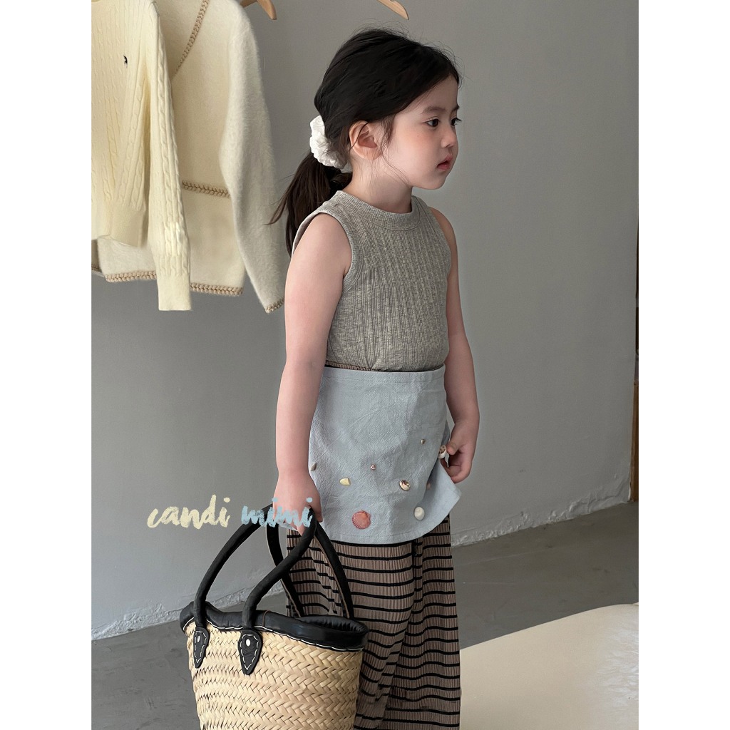 CANDIMIMI Áo Khoét Nách Thun Cotton Cho Bé Gái -  Phong Cách Hàn Quốc