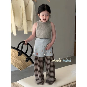 CANDIMIMI Áo Khoét Nách Thun Cotton Cho Bé Gái - Phong Cách Hàn Quốc