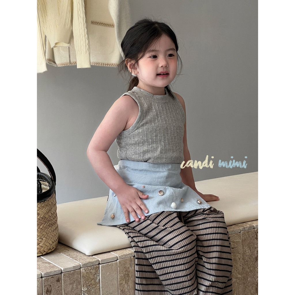 CANDIMIMI Áo Khoét Nách Thun Cotton Cho Bé Gái -  Phong Cách Hàn Quốc