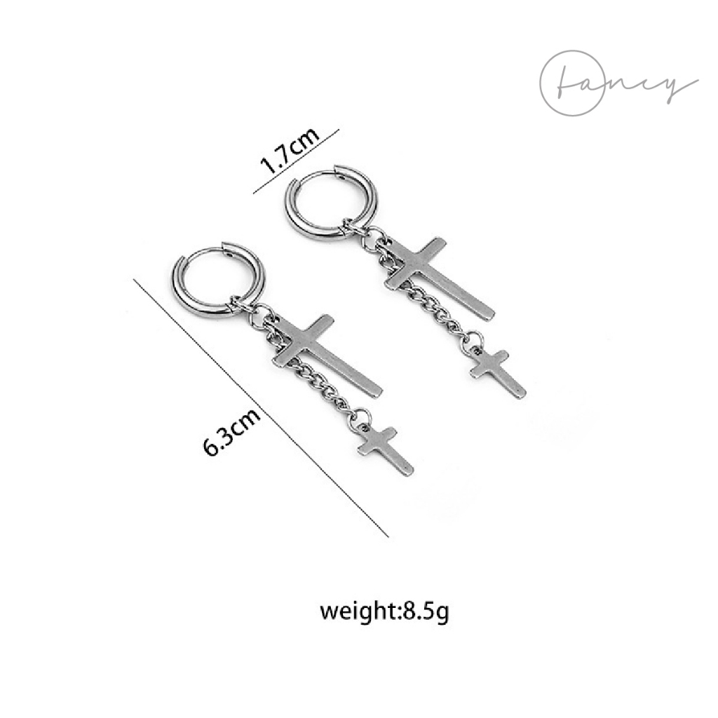 Khuyên tai dáng dài dài xích titan khuyên thánh giá nam cá tính không gỉ khoen tròn hoa tai nam thời trang kẹp | fancy
