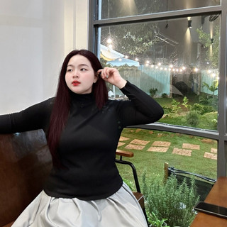 Áo thun bigsize nữ tay áo dài cổ lọ nữ tính chất nỉ gân ấm áp tôn dáng cho nàng chubby G216