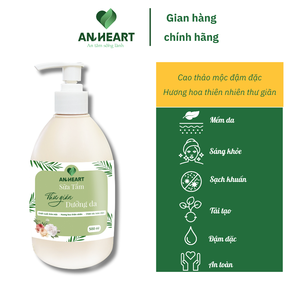 Sữa tắm thảo mộc AN HEART THƯ GIÃN DƯỠNG DA hương hoa - Chai 500ml ...