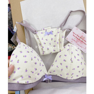 Bộ đồ lót chất đũi hoa tím không gọng, mút mỏng - Handmade by Mimi house