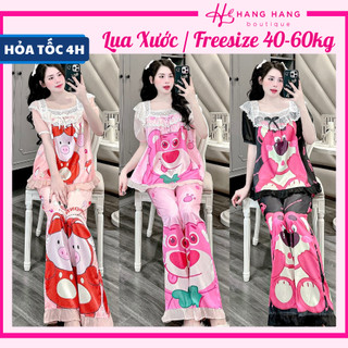 Đồ ngủ nữ 40-60kg, pijama dài cộc tay voan cổ thuyền ren lụa xước mềm mát 60CD14, đồ bộ nữ đồ mặc nhà tiểu thư dễ thương