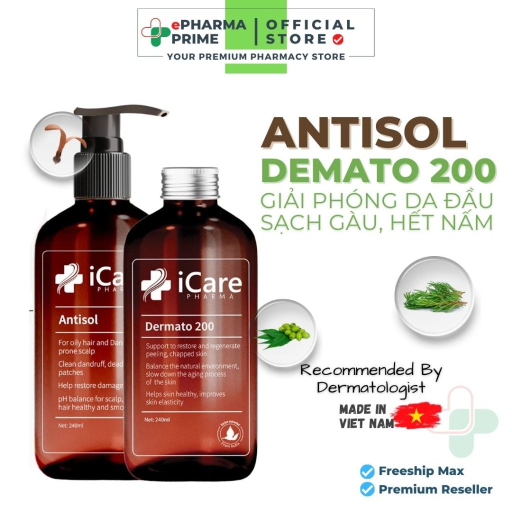 [COMBO] Dầu Gội iCare Pharma Antisol 240ml + Serum Dermato 200 240ml ...