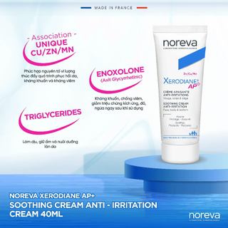 Kem dưỡng da làm dịu và cấp ẩm tức thì NOREVA XERODIANE AP+ SOOTHING CREAM ANTI- IRRITATION 40ML