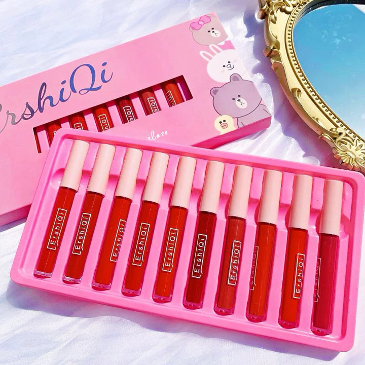 Set 10 cây son kem lì ErshiQi Matte Lip Glaze nội địa Trung, Set son kem lì mềm mịn hàng nội địa Trung 10 cây cực hot!!!