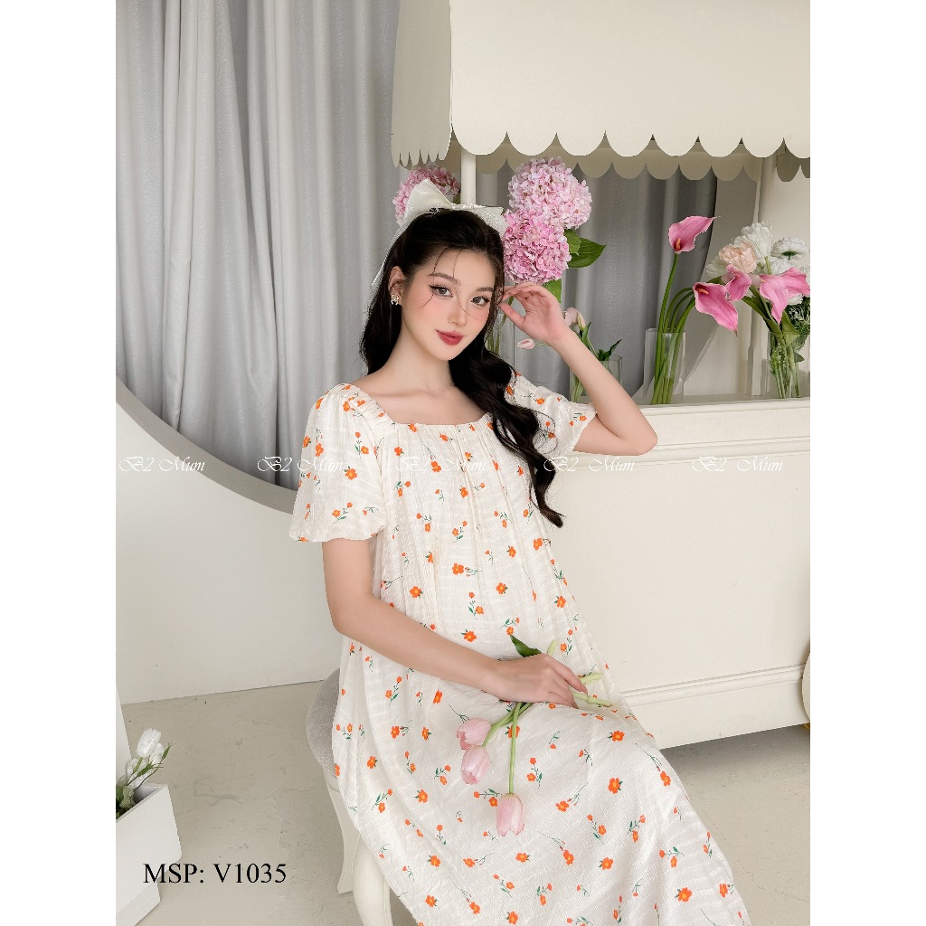 Váy bầu thiết kế Váy hoa kem V1035 B2MUM