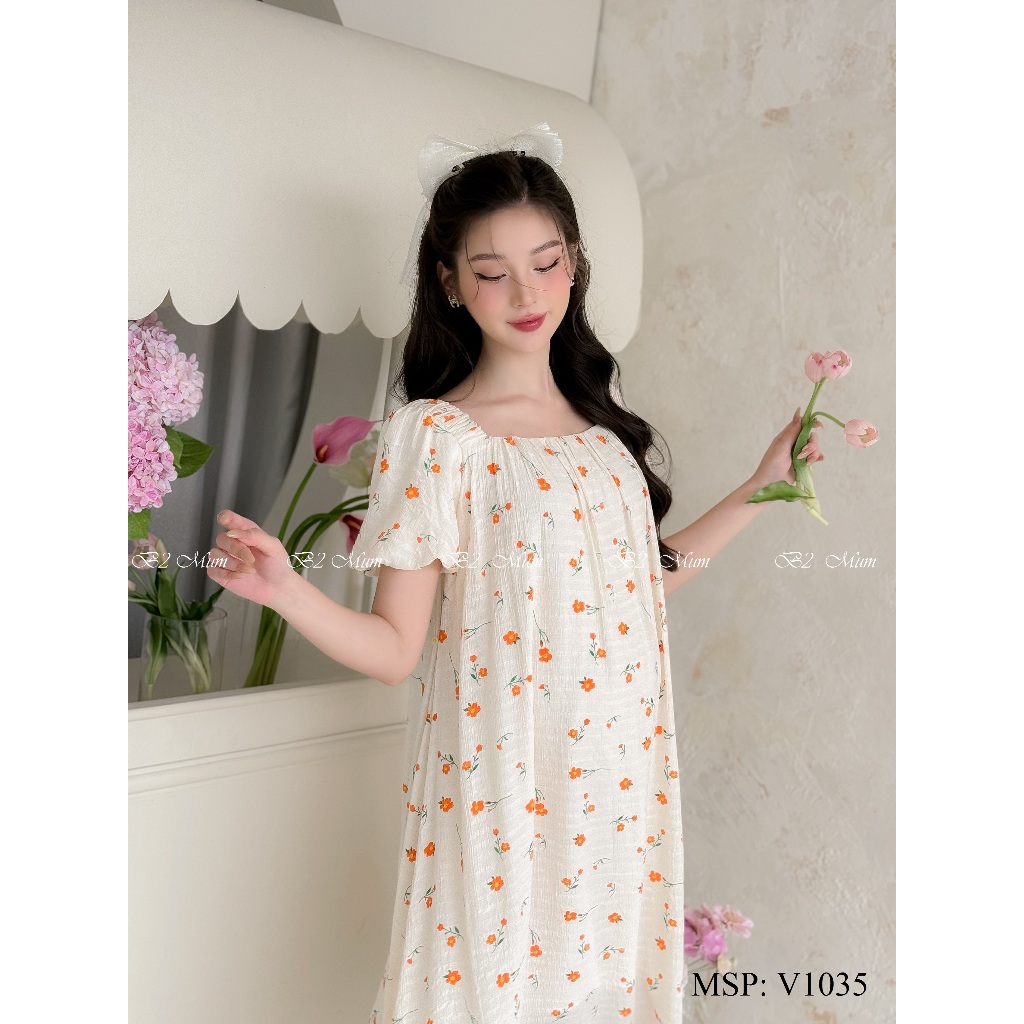 Váy bầu thiết kế Váy hoa kem V1035 B2MUM