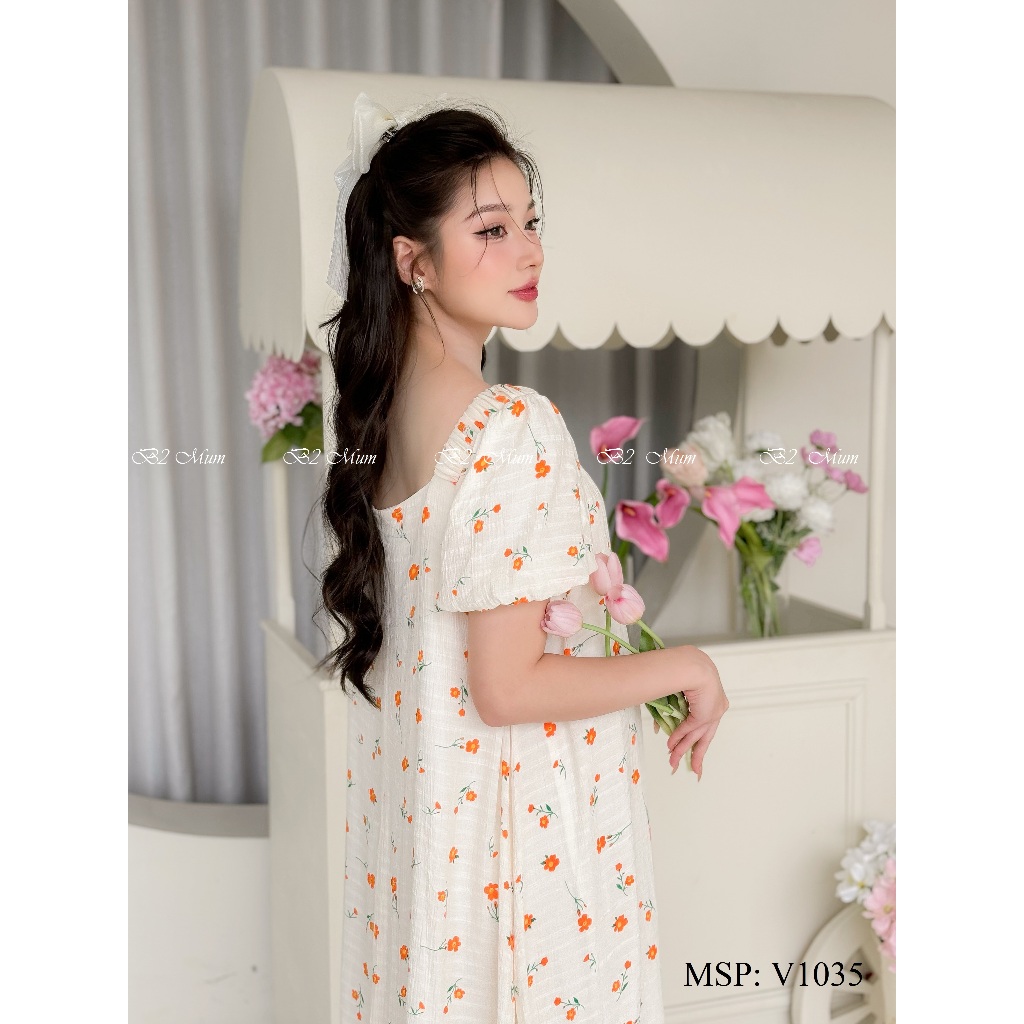 Váy bầu thiết kế Váy hoa kem V1035 B2MUM