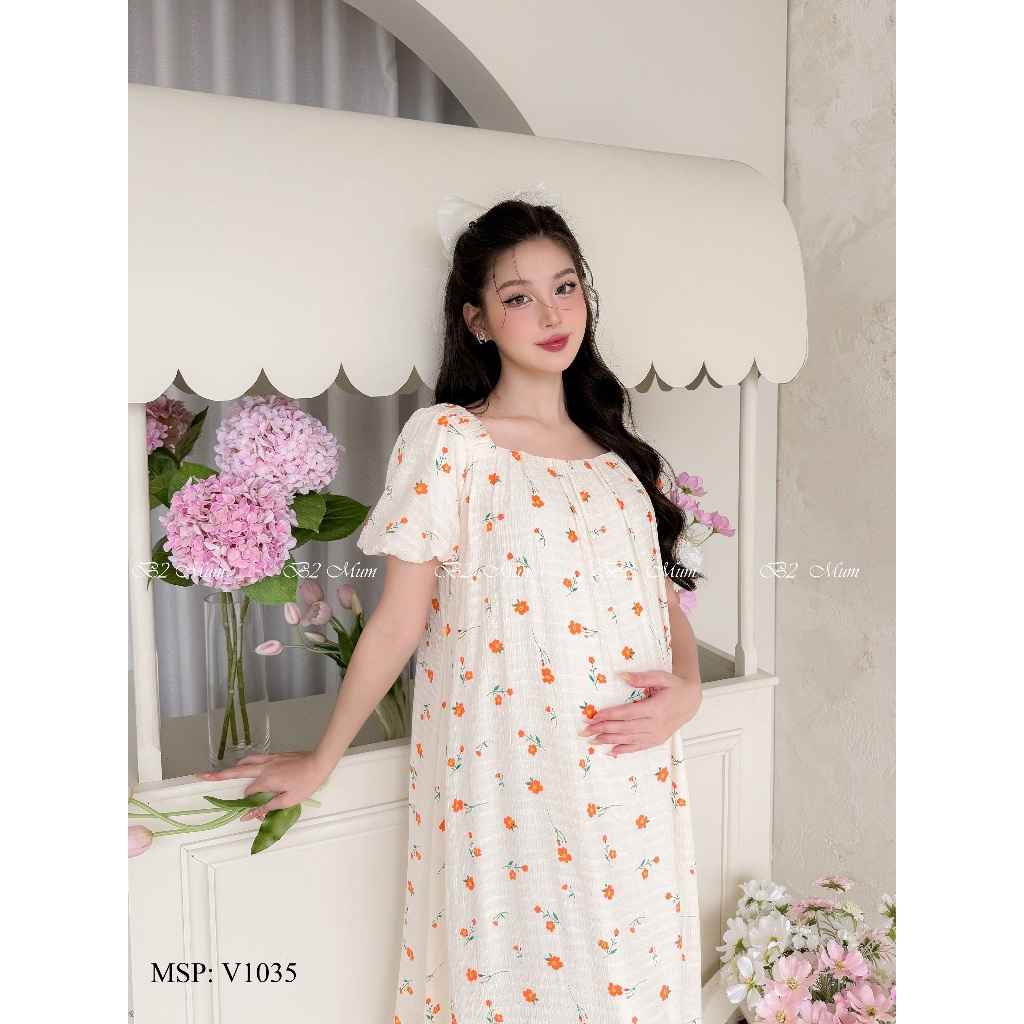 Váy bầu thiết kế Váy hoa kem V1035 B2MUM