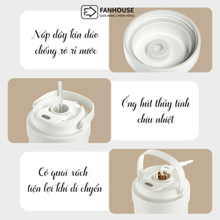 Ly giữ nhiệt Lily inox 316 tráng Sứ cao cấp, cốc giữ nhiệt 500ml Fan House có ống hút thủy tinh