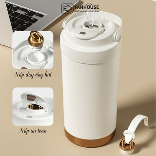 Ly giữ nhiệt Lily inox 316 tráng Sứ cao cấp, cốc giữ nhiệt 500ml Fan House có ống hút thủy tinh