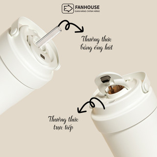 Ly giữ nhiệt Lily inox 316 tráng Sứ cao cấp, cốc giữ nhiệt 500ml Fan House có ống hút thủy tinh