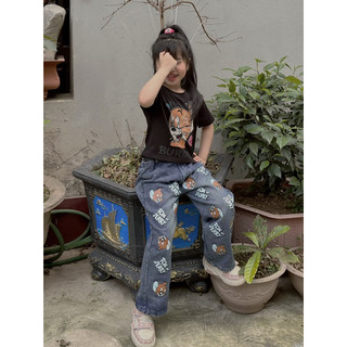 Bộ bé gái,Sét áo cotton quần jean ông xuông hoạ tiết chuột jerrry cho bé gái