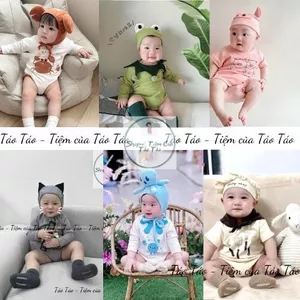Bộ bodysuit cover ikii các loại CON VẬT kèm mũ tặng tất/ vớ cho bé sơ sinh, bé trai, bé gái HÀN QUỐC