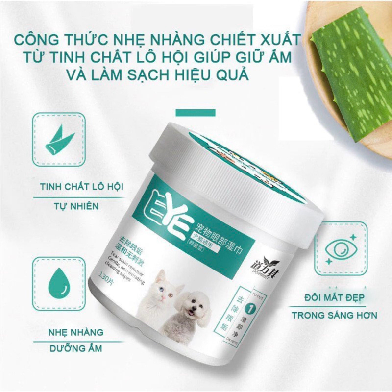 Hộp 130 tờ khăn lau mắt/nếp mặt,mũi cho chó - mèo