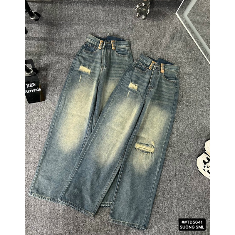 -	S-2XL)HHCHOU-Quần Jeans Suông Rách  Màu Đậm Trầm Wash 2 Bên Lưng Kiểu H2233