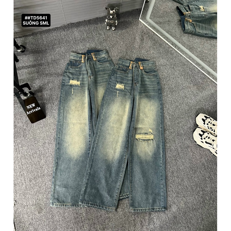 -	S-2XL)HHCHOU-Quần Jeans Suông Rách  Màu Đậm Trầm Wash 2 Bên Lưng Kiểu H2233