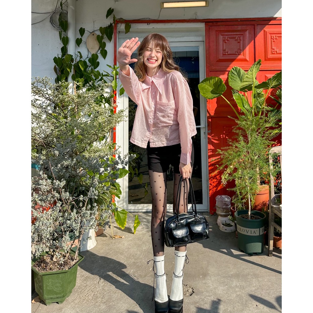 Remmus - Mia Shirt | Áo sơ mi xuyên thấu sọc croptop cho nữ